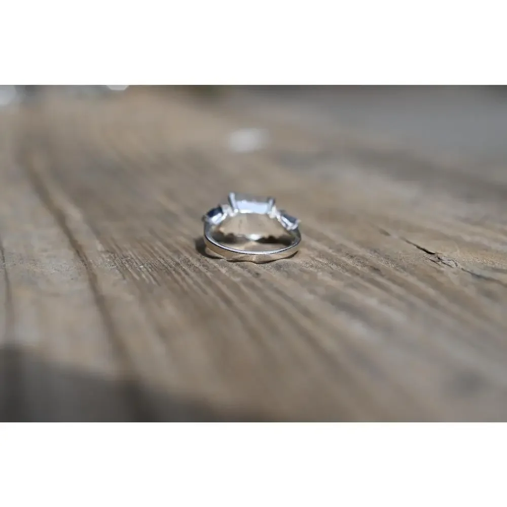Engagement ring Burmese sapphire and Lake County diamond sterling silver